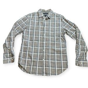 Banana Republic Men's Tan Plaid Luxe Flannel Camden Fit Button Up Shirt Medium